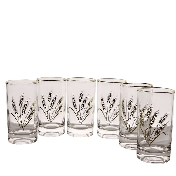 50s Homer Laughlin Golden Wheat Juice Glasses 4” midcentury  small cocktail 6pc - Picture 13 of 14